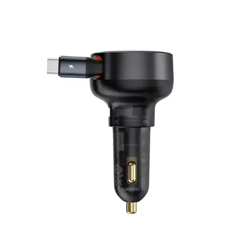 شارژر فندکی باسئوس مدل Enjoyment Pro Car Charger U+Retractable Type-C توان 60 وات