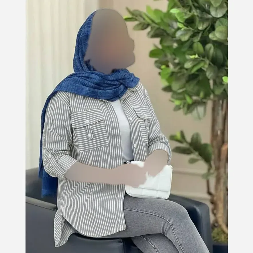 شومیز نخی راه راه مدل جیب صلیبی فری سایز زنانه