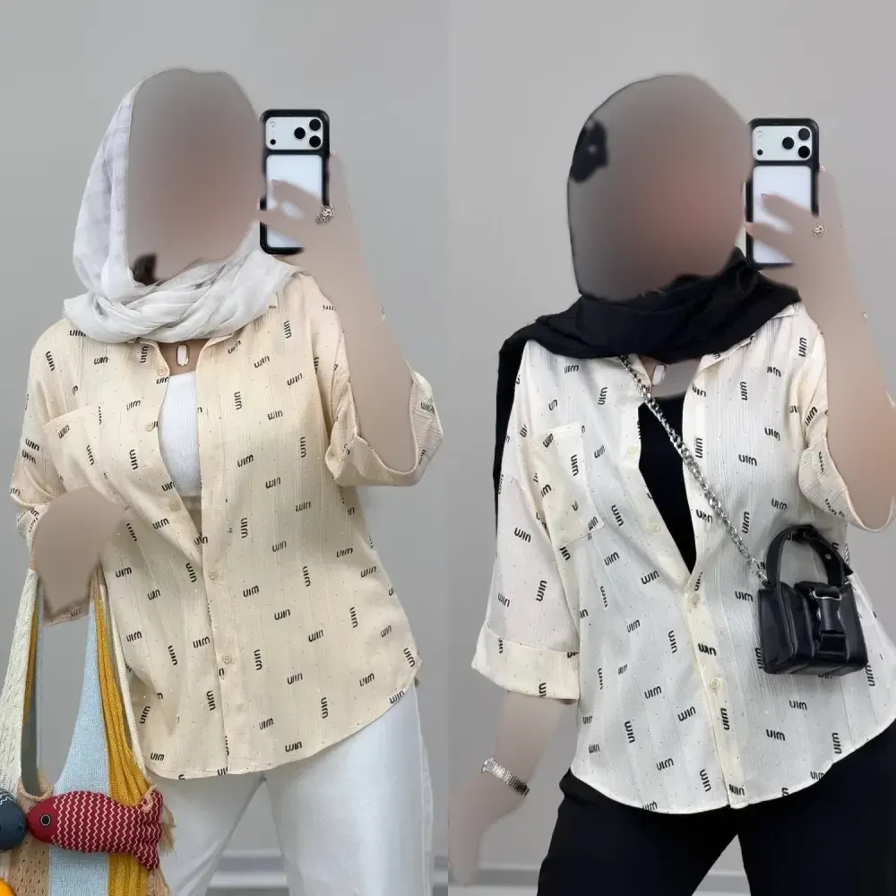 شومیز زنانه نگین دار جنس ینزی فری سایز رنگ پاستیلی