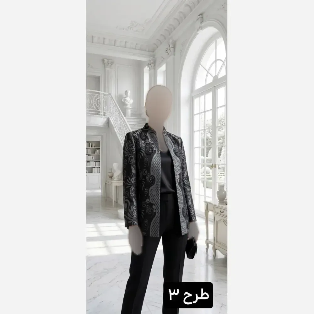 کت تک مجلسی زنانه مدل کاترین جنس ژاکارد ابریشم طرح دار با کریستال دوزی دستدوز سایز 38 تا 48