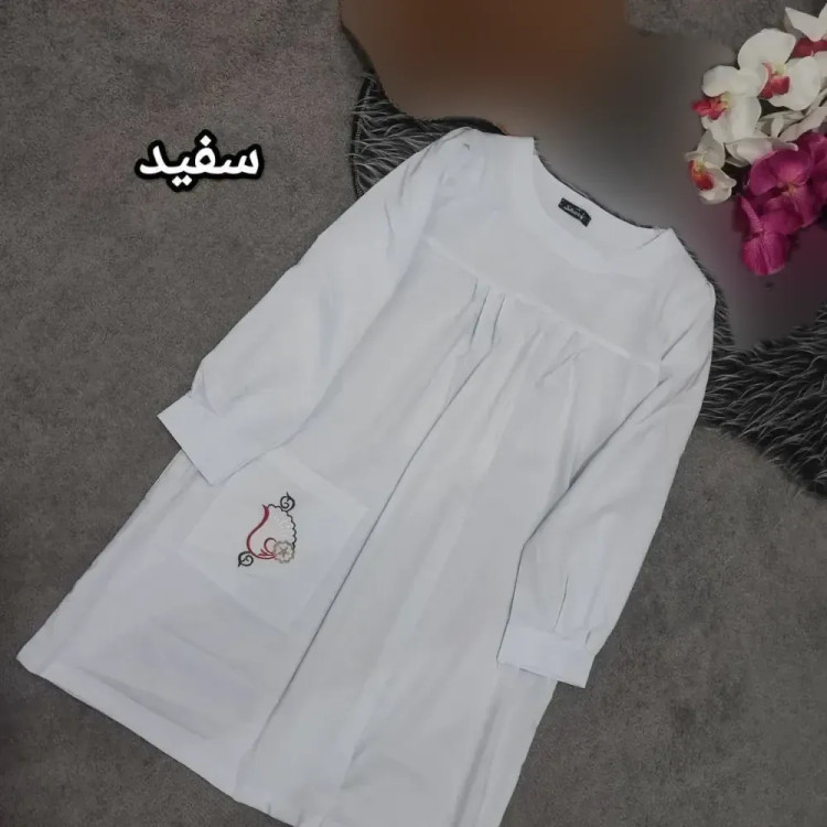 تونیک جیب گلدوزی جنس بنگال رنگ سفید فری سایز تا 48