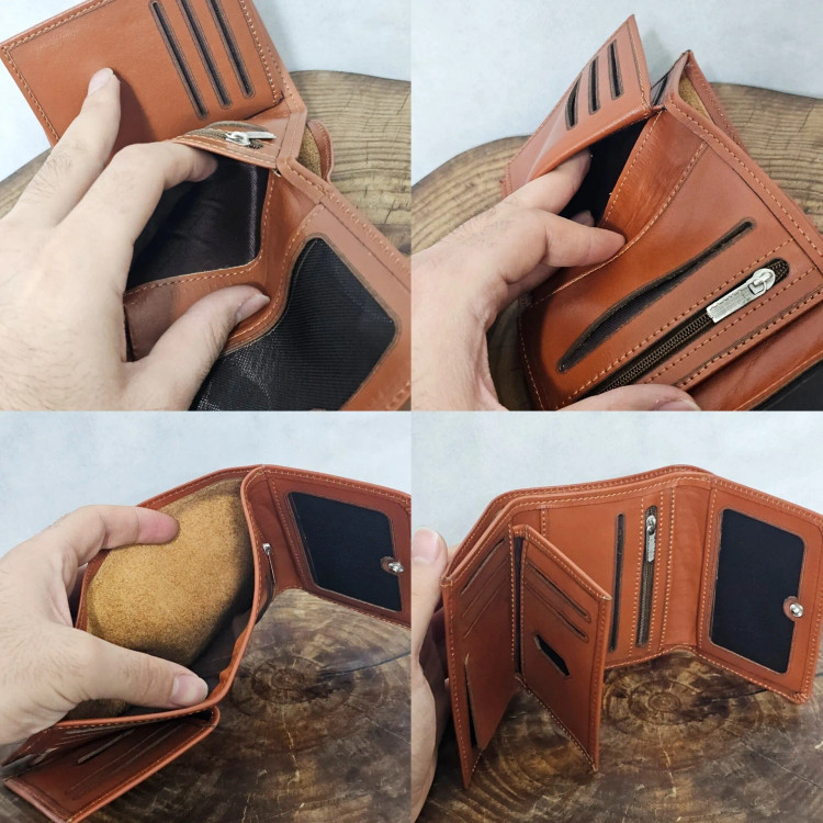 کیف پول چرم مردانه سه لت چرم اصل گاوی