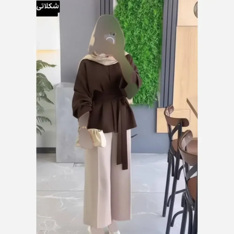 ست شومیز شلوار نیم بگ کمرگت شانتون زیپی فری سایز تا 46