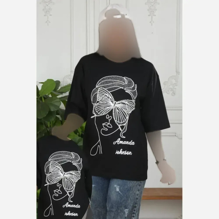 تیشرت چشم مروارید نخ پنبه باکیفیت فری سایز تا 48 مشکی