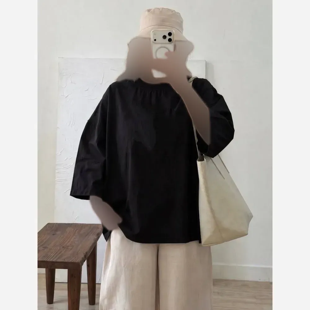 تیشرت باکسی ساده اسپرت نخ پنبه مشکی فری سایز تا 50
