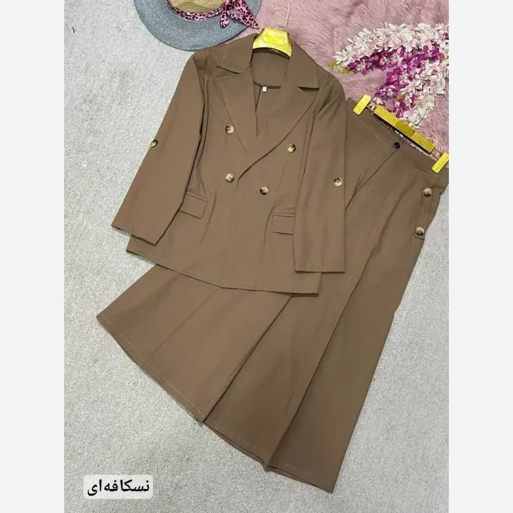 کت و شلوار زنانه رویا لنینت سایزبندی 38 تا 48 در رنگ مشکی سبز نسکافه