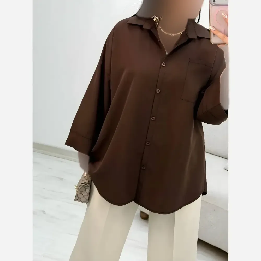 شومیز تک جیب ترمه جنس پری خنک فری سایز 38 تا 48