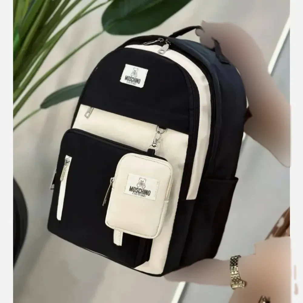 کوله پشتی زرین دیبا ضد آب با کیفیت عالی و سه زیپ و جای قمقمه اندازه 40*28 سانت مشکی کرم و تمام مشکی