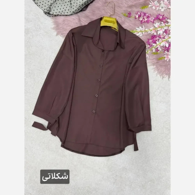 شومیز مانتویی مینا لنین ایرانی طوسی آبی سایز 38 تا 52