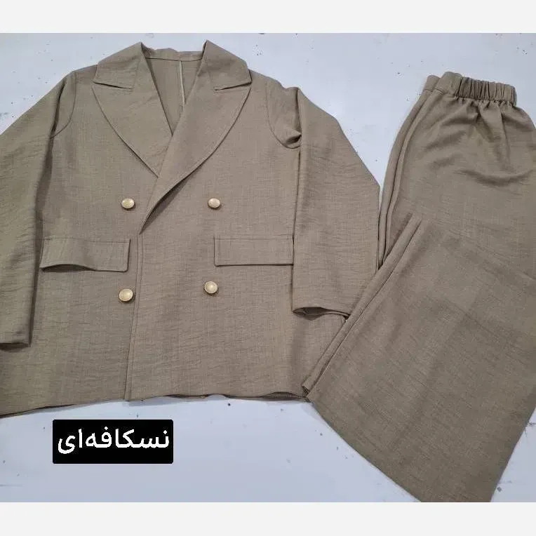 ست مانتو شلوار مروارید جنس مازراتی و تور رنگ مشکی سایز فری تا 46 شلوار نیم بگ