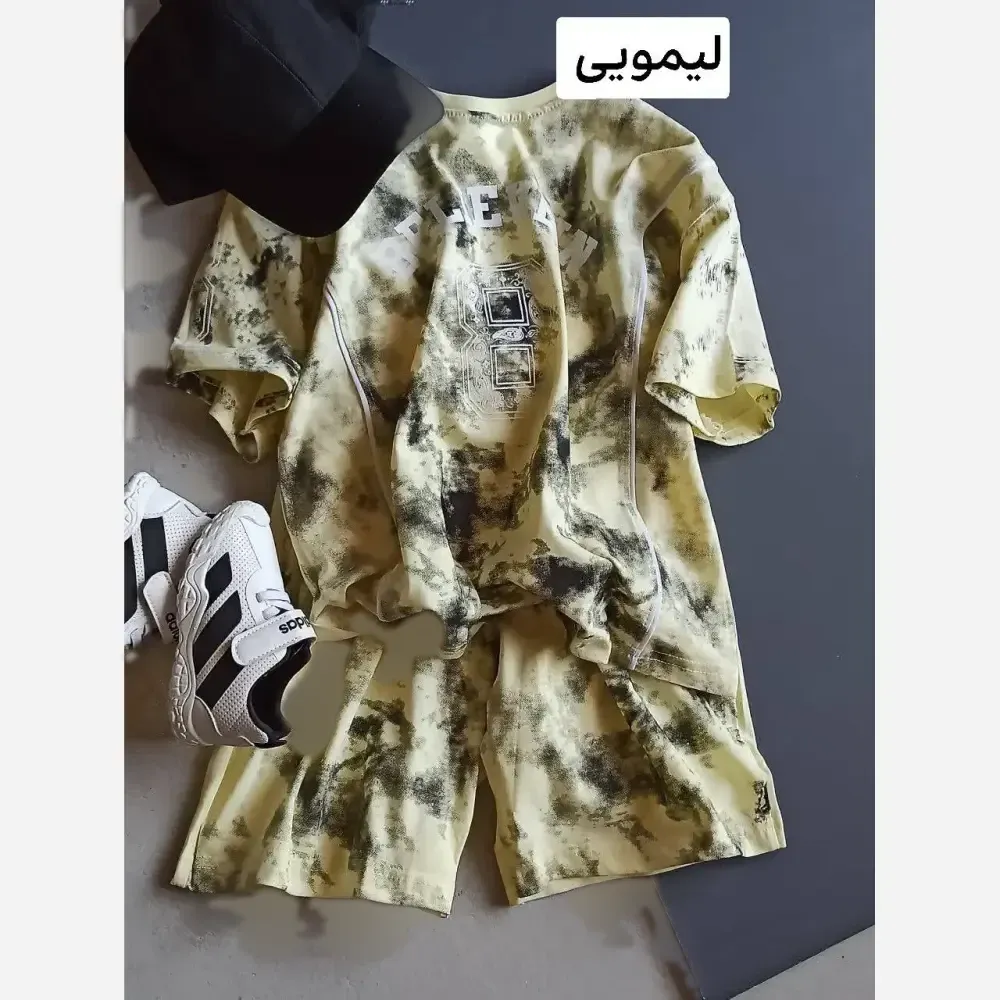 ست تیشرت و شلوارک بچگانه اسپرت پنبه یک رو طرح لش استایل سایز 50 تا 65