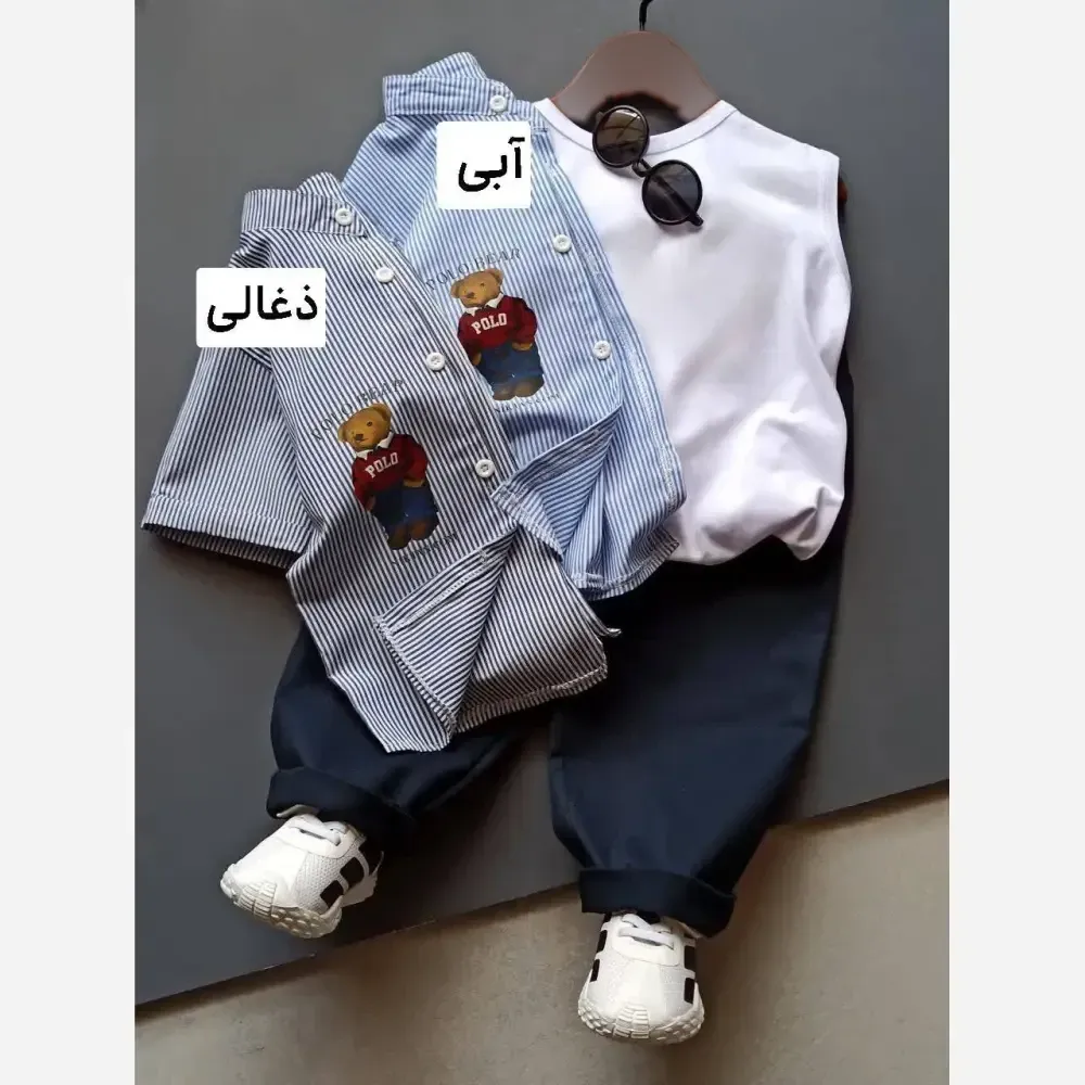 سه تیکه تترون خارجی بیرونی دخترانه مناسب 3 تا 14 سال در دو رنگ ذغالی و آبی