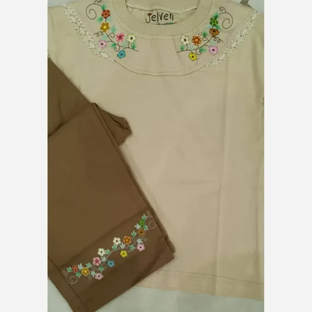 ست بلوز و شلوارک فشیون بچگانه پنبه لاکرا و کتان درجه یک سایز 35 تا 55 رنگ قهوه ای