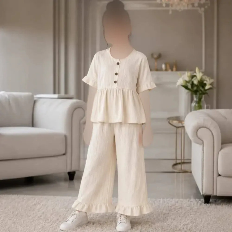 بلوز و شلوار بچگانه آستین کوتاه پنبه دورس طرح دار یقه مشکی سایز 40 تا 55