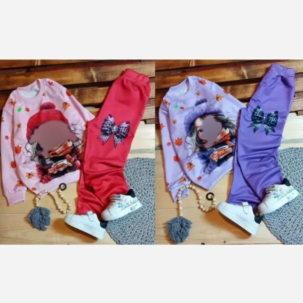 ست بلوز و شلوار دخترانه پاییزی اسپان دورس یاسی صورتی سایز 40 تا 50