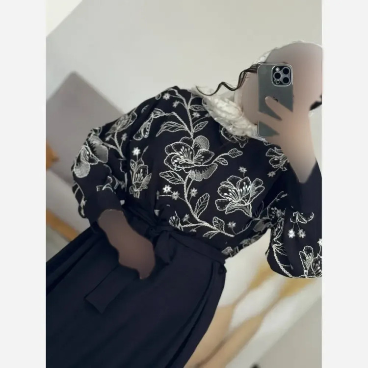 پیراهن بلند سوزندوزی لینن فری سایز زنانه