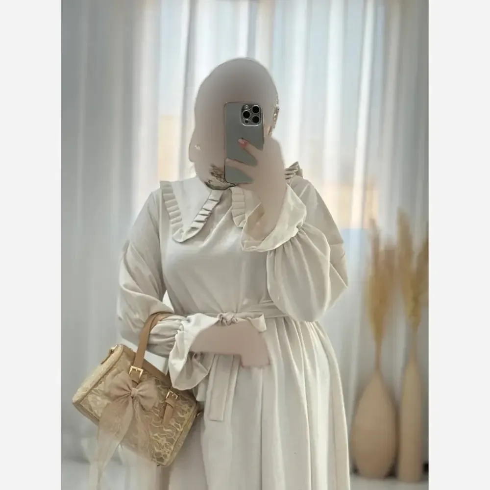 پیراهن زنانه آیدا جنس کرپ لینن شانتون فری سایز کمربنددار