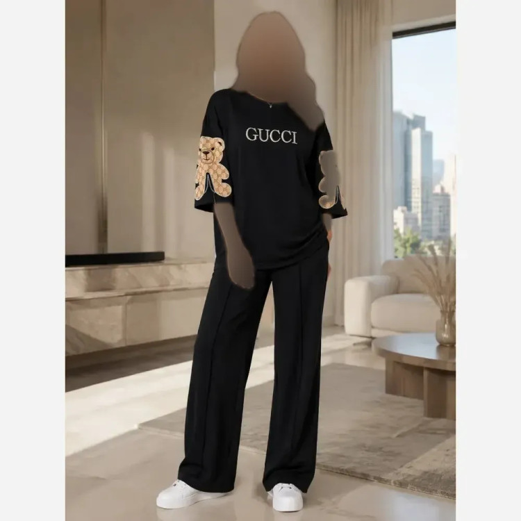 ست زنانه خرس مشکی پنبه دورس اعلا سایز 38 تا 46
