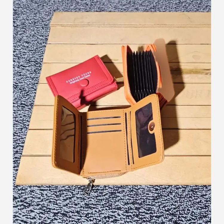کیف پول چرم طبیعی جلو دکمه جای کارت و پول
