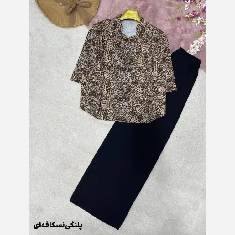 شومیز شلوار طرح دار کرپ بوگاتی زنانه سایز فری 38 تا 46