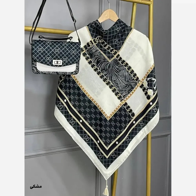 ست کیف و روسری گوچی پاپیون مخمل و چرم صنعتی نخی منگوله دار