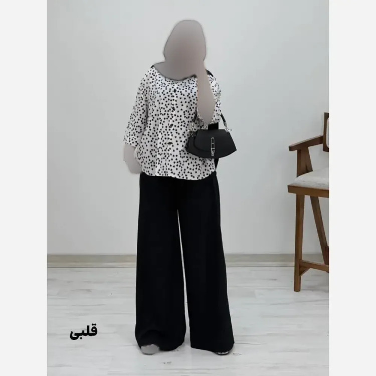 ست شومیز و شلوار طرح دار کرپ بوگاتی فری سایز 38 تا 46