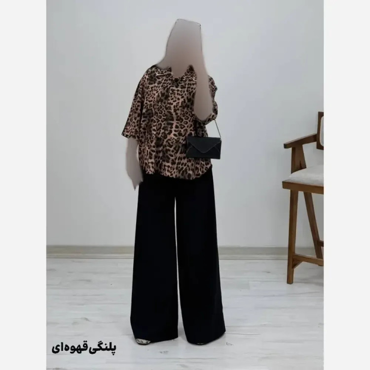 ست شومیز و شلوار طرح دار کرپ بوگاتی فری سایز 38 تا 46