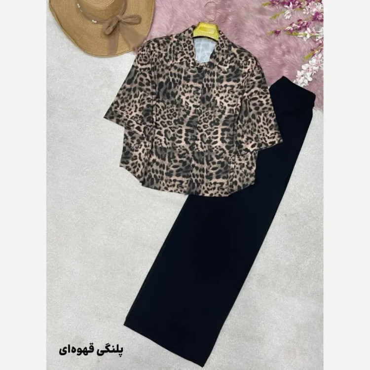 ست شومیز و شلوار طرح دار کرپ بوگاتی فری سایز 38 تا 46