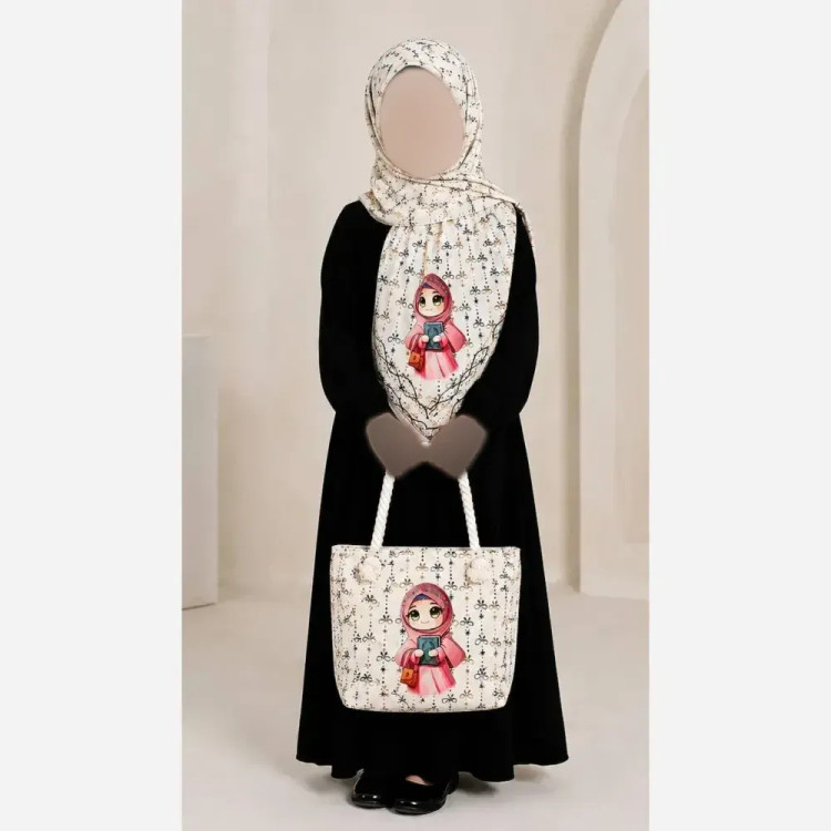 ست کیف و روسری بچگانه مخمل و نخی دور دوخت
