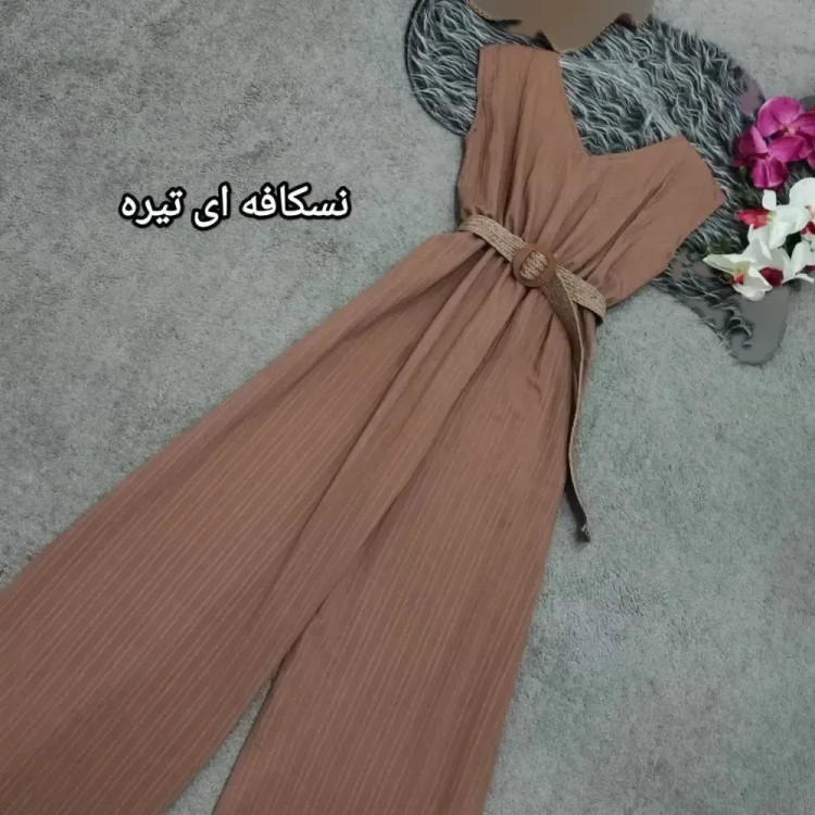 اورال زنانه ایوا فری سایز با کمربند کنفی سبز و نسکافه ای تیره
