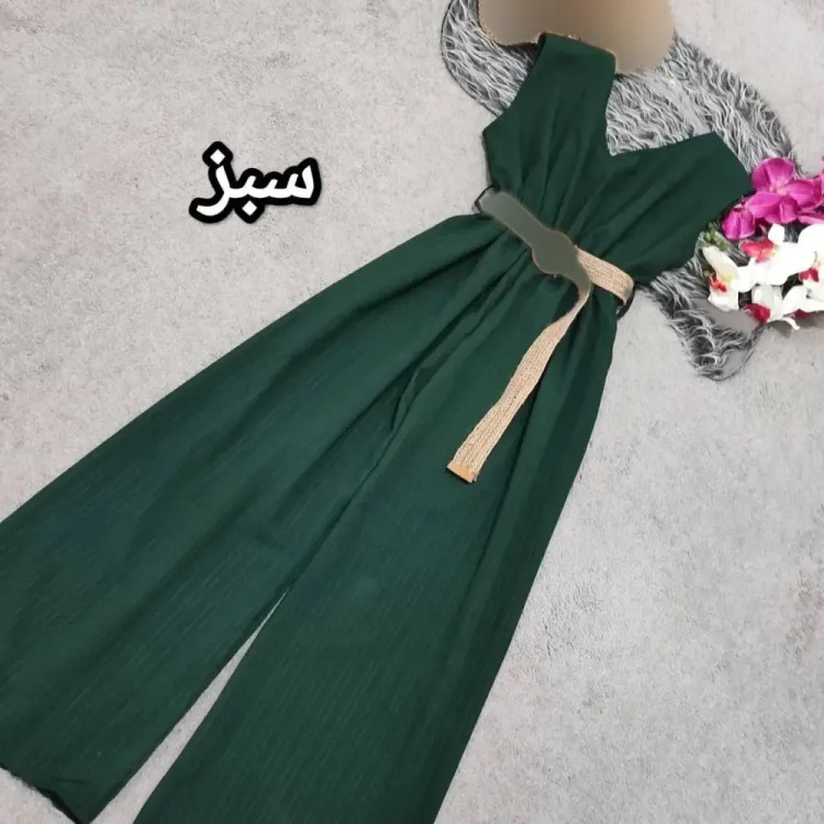 اورال زنانه ایوا فری سایز با کمربند کنفی سبز و نسکافه ای تیره