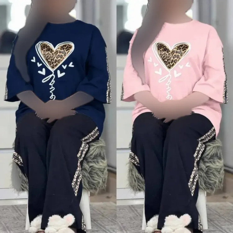 ست لباس راحتی زنانه طرح قلب جنس پنبه گلکسی فری سایز